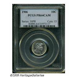 1906 10C PR64 Cameo PCGS. Brilliant throughout, t