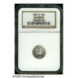 1920-D 10C MS65 S NGC. A brilliant and splendidly