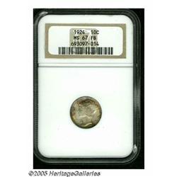 1924 10C MS67 Full Bands NGC. Deep golden-brown, 
