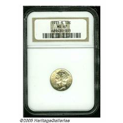 1931-S 10C MS67 NGC. Wisps of light tan toning vi