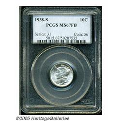 1938-S 10C MS67 Full Bands PCGS. This bright Merc