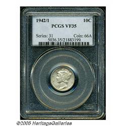 1942/1 10C VF35 PCGS. Lightly and evenly worn, fo