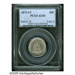 1875-CC 20C AU53 PCGS. Only 133,290 pieces were s