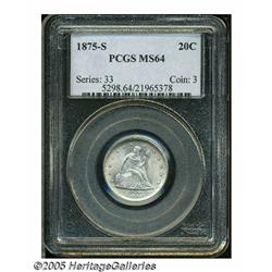 1875-S 20C MS64 PCGS. This Near-Gem Twenty cent p