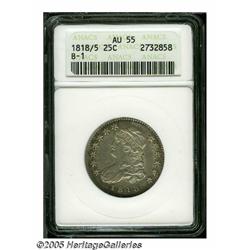 1818/5 25C AU55 ANACS. B-1, R.2. Much of the flag