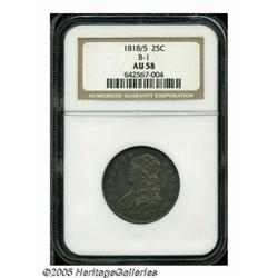 1818/5 25C AU58 NGC. B-1, R.2. Collectors appreci