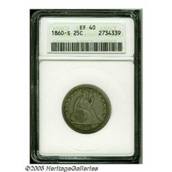 1860-S 25C XF40 ANACS. The 1860-S is a scarce dat