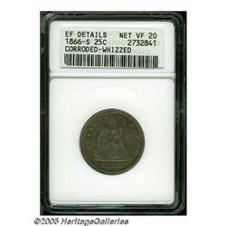 1866-S 25C --Corroded, Whizzed--ANACS. XF Details