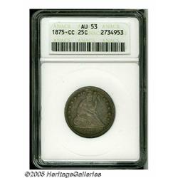 1875-CC 25C AU53 ANACS. Type Two Reverse. Origina