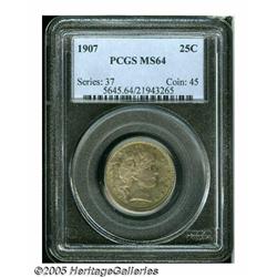 1907 25C MS64 PCGS. Mottled olive-green and golde