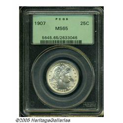 1907 25C MS65 PCGS. Well struck with bright satin