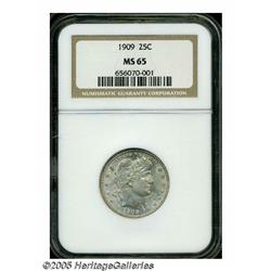 1909 25C MS65 NGC. Lustrous surfaces display rose