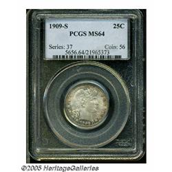 1909-S 25C MS64 PCGS. This scarce date Barber qua