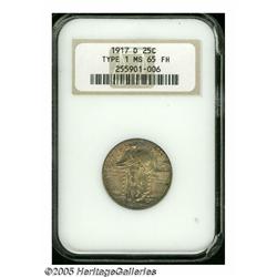 1917-D 25C Type One MS65 Full Head NGC. Sharply s