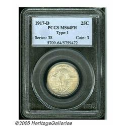 1917-D 25C Type One MS64 Full Head PCGS. This Typ