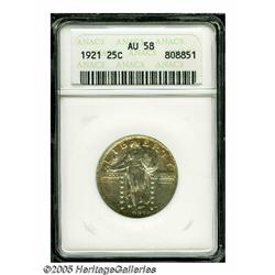 1921 25C AU58 ANACS. Well preserved surfaces reta