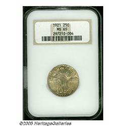 1921 25C MS65 NGC. A rare, key date issue with an