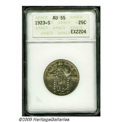 1923-S 25C AU55 ANACS. Good amounts of luster sti