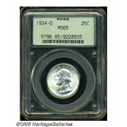 1934-D 25C Medium Motto MS65 PCGS. A lustrous and