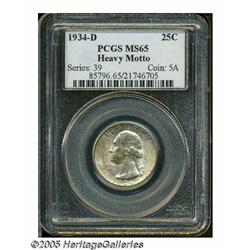 1934-D 25C Heavy Motto MS65 PCGS. Speckles of cha