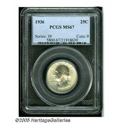 1936 25C MS67 PCGS. Faint magenta and yellow-gold