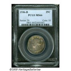 1936-D 25C MS66 PCGS. Deeply and colorfully layer
