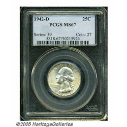 1942-D 25C MS67 PCGS. A thin veneer of light cham
