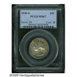 1942-S 25C MS67 PCGS. Exceptionally clean for the