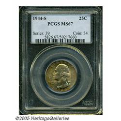 1944-S 25C MS67 PCGS. Iridescent orange, green-go