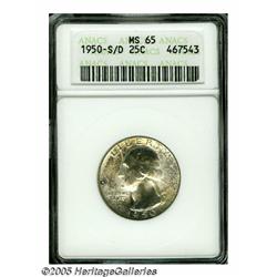 1950-S/D 25C MS65 ANACS. Lustrous surfaces are aw