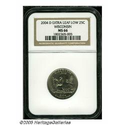 2004-D 25C Wisconsin Extra Leaf Low MS66 NGC. A b
