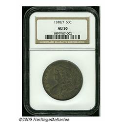 1818/7 50C Large 8 AU50 NGC. O-101, R.1. Deeply t