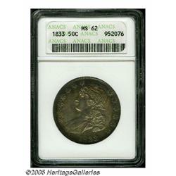 1833 50C MS62 ANACS. O-102, R.1. Steel-blue, lave