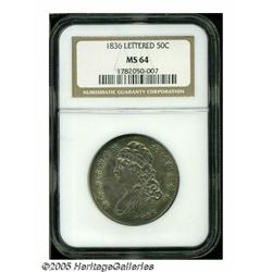 1836 50C Lettered Edge MS64 NGC. O-108a, R.2. Thi