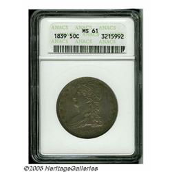 1839 50C MS61 ANACS. A vibrantly lustrous and cle