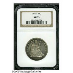 1848 50C AU55 NGC. WB-101. Well struck with lovel