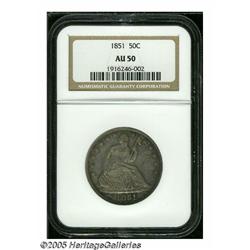 1851 50C AU50 NGC. WB-101. Normal Date. Mechanica