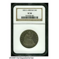 1855-S 50C Arrows VF30 NGC. Well struck and evenl