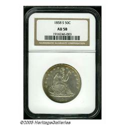 1858-S 50C AU58 NGC. A scarce early Half Dollar f