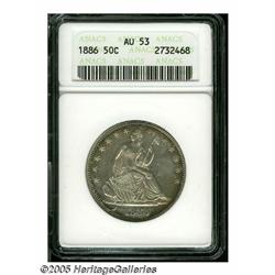 1886 50C AU53 ANACS. Narrow bands of russet and s