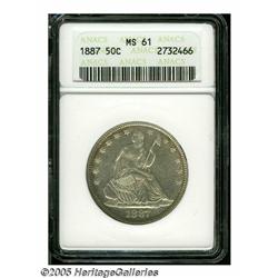 1887 50C MS61 ANACS. Lustrous silvery surfaces sh