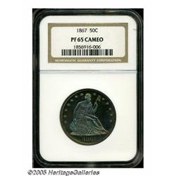 1867 50C PR65 Cameo NGC. Only 625 proof halves we