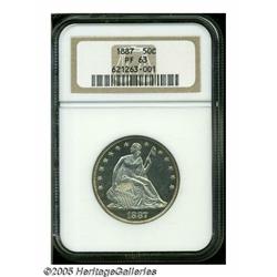 1887 50C PR63 NGC. Bright proof surfaces display 