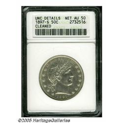 1897-S 50C --Cleaned--ANACS. Unc Details, Net AU5