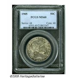 1905 50C MS60 PCGS. Lustrous surfaces exhibit mot