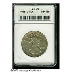 1916-S 50C XF45 ANACS. Bright surfaces display wh