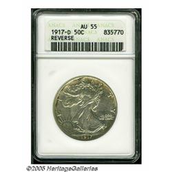 1917-D 50C Reverse AU55 ANACS. A briefly circulat