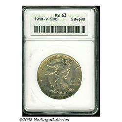 1918-S 50C MS63 ANACS. Despite an uncharacteristi