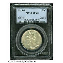 1918-S 50C MS63 PCGS. A lightly toned dove-gray e