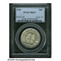 1936 50C MS67 PCGS. Apricot and sky-blue colors i